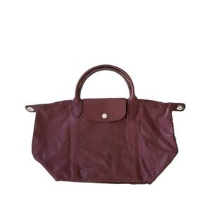 LONGCHAMP Medium Le Pliage Cuir Burgundy Leather Top Handle Tote
